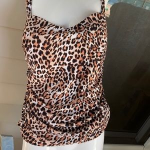 Size 40 D Profile by Gottex leopard tankini top.